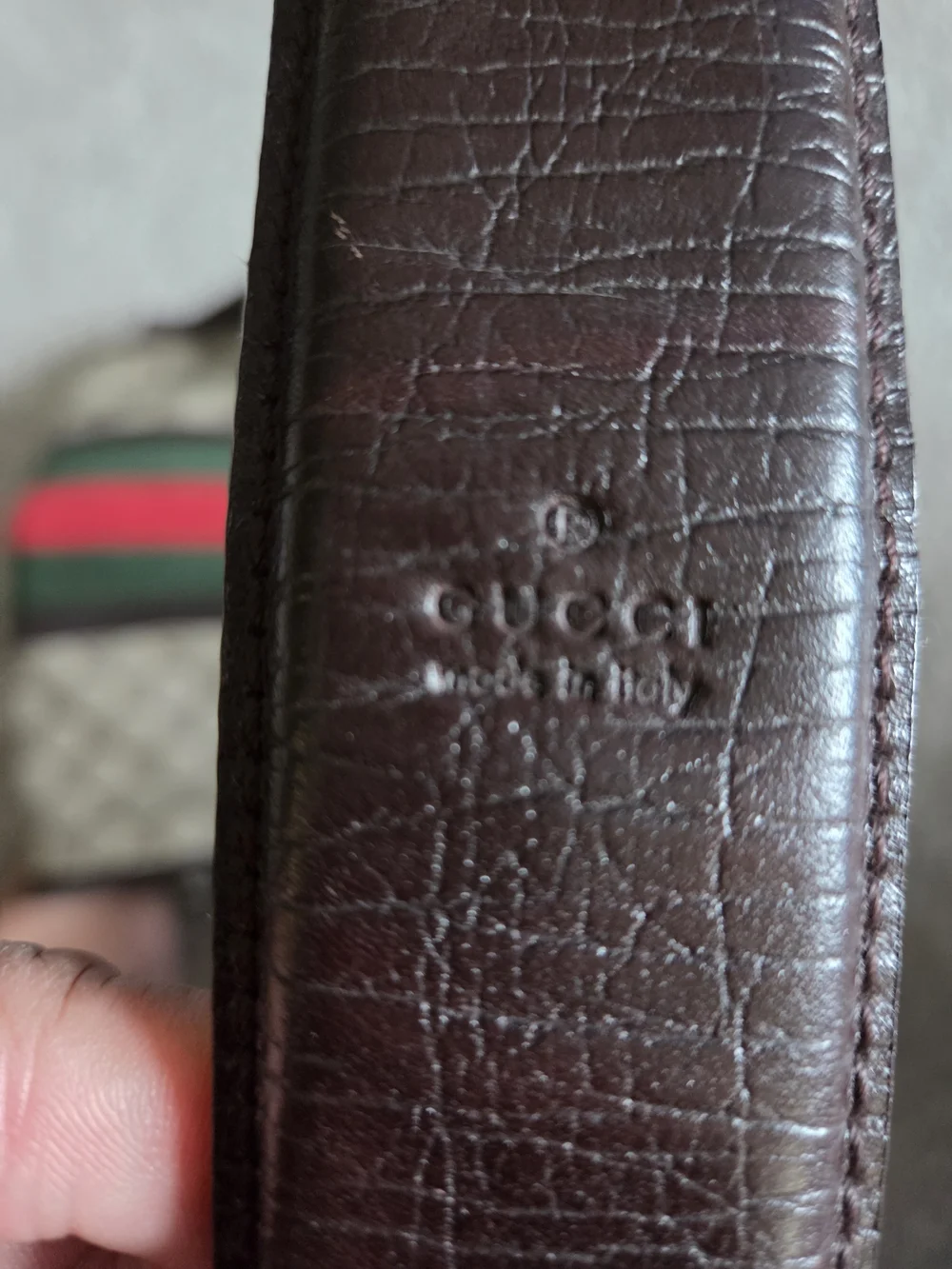 Gucci Brown Leather Authentic Messenger with Green-Red Web Stripe and GG Canvas